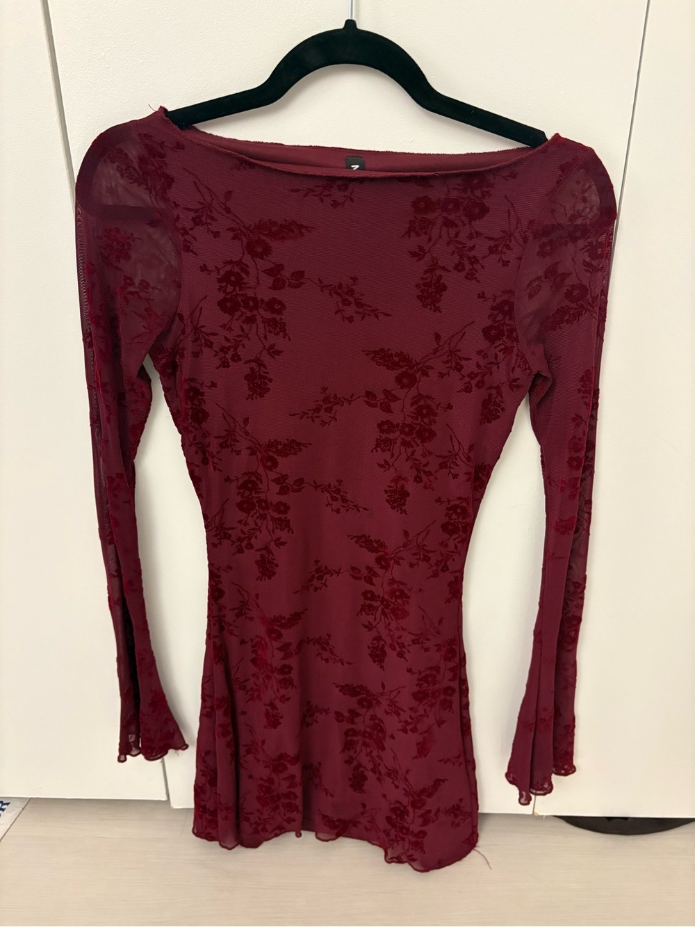 Motel Rocks Burgundy Floral Burnout Long-Sleeve Dress